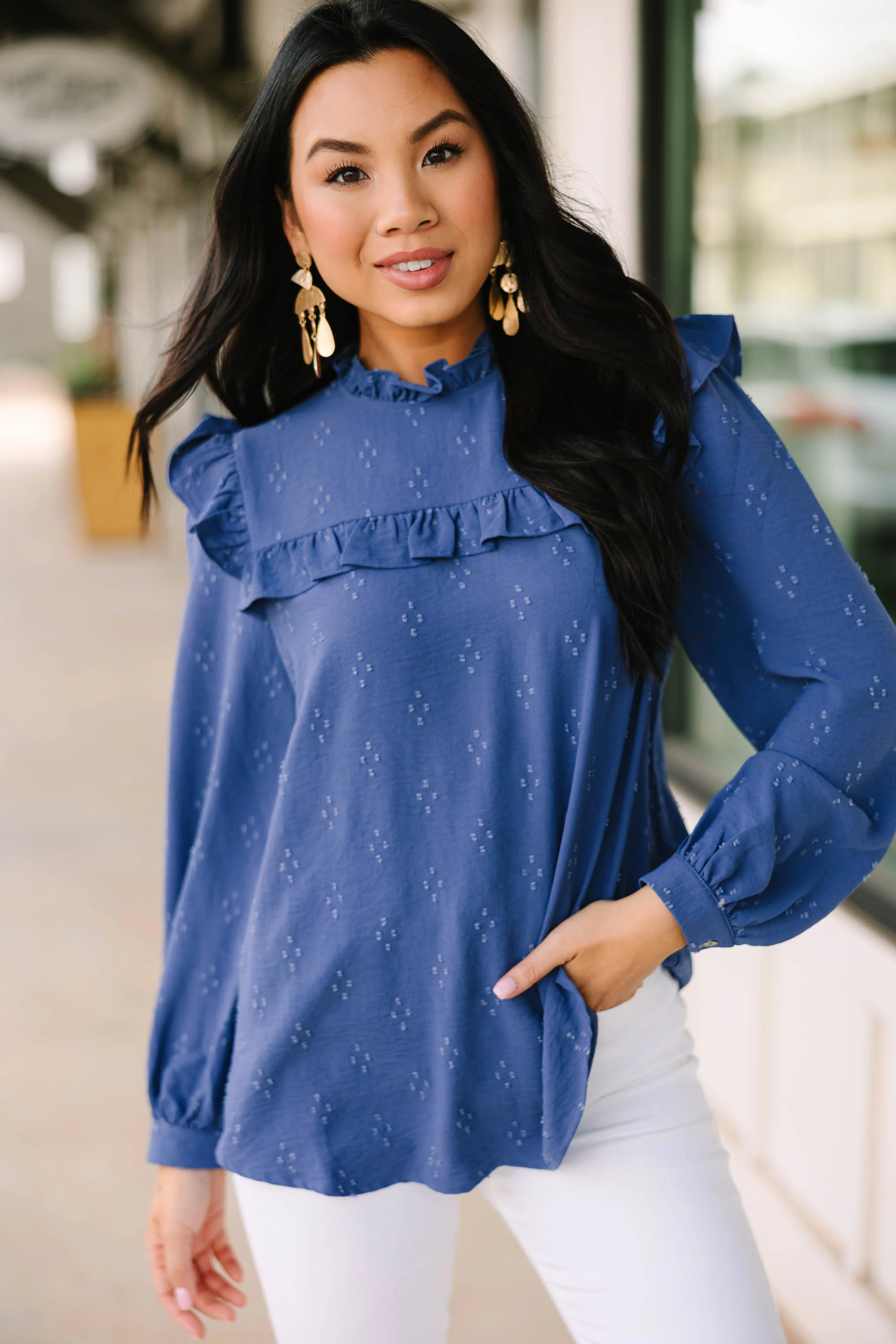Blue Ruffled Blouse