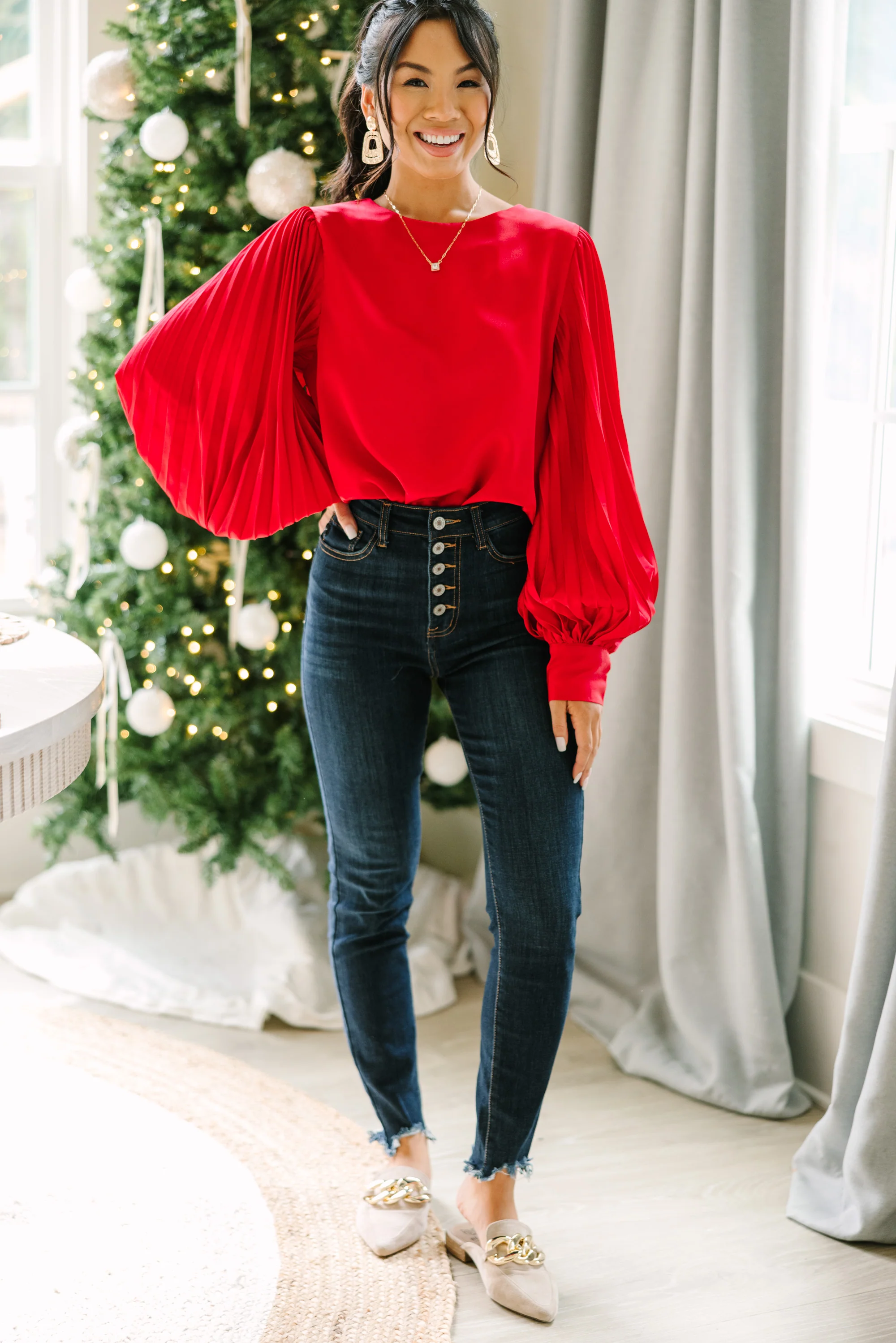 Red Satin Blouse