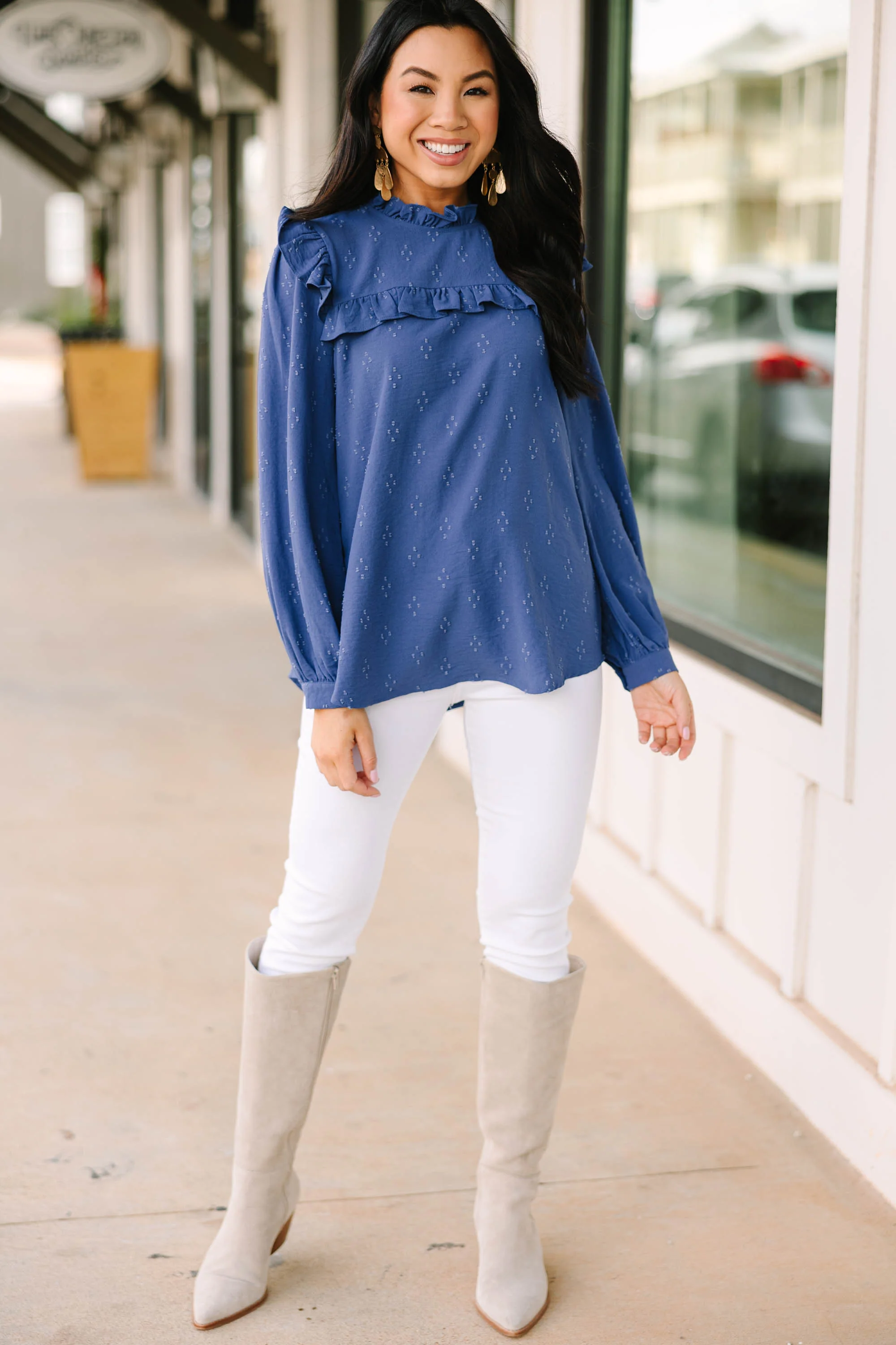 Blue Ruffled Blouse